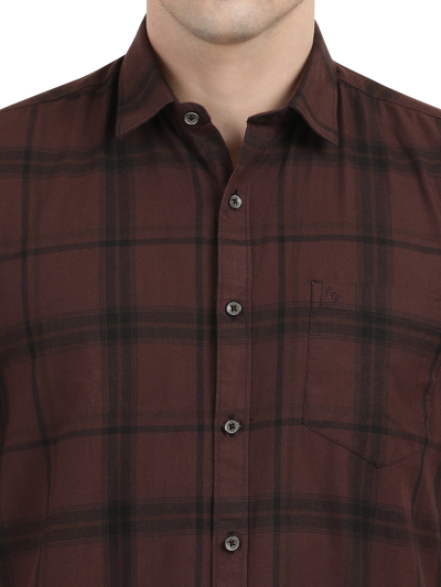 Brown with Black Checked Casual Shirt