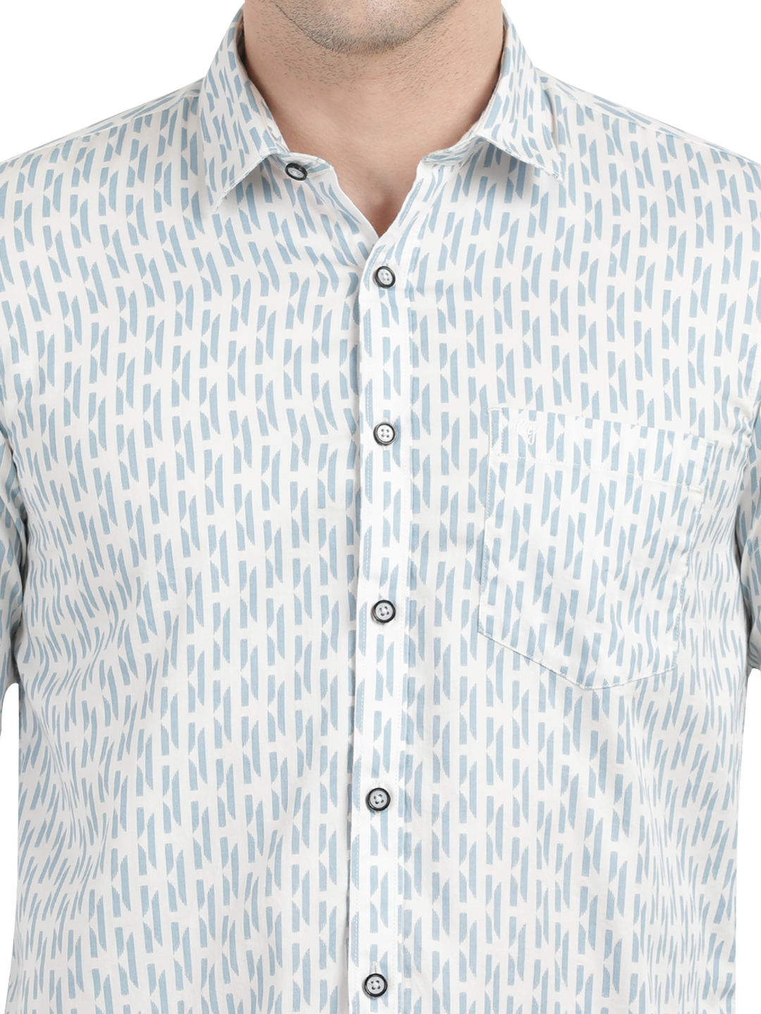 Blue with White Printed Casual Shirt