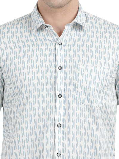 Blue with White Printed Casual Shirt