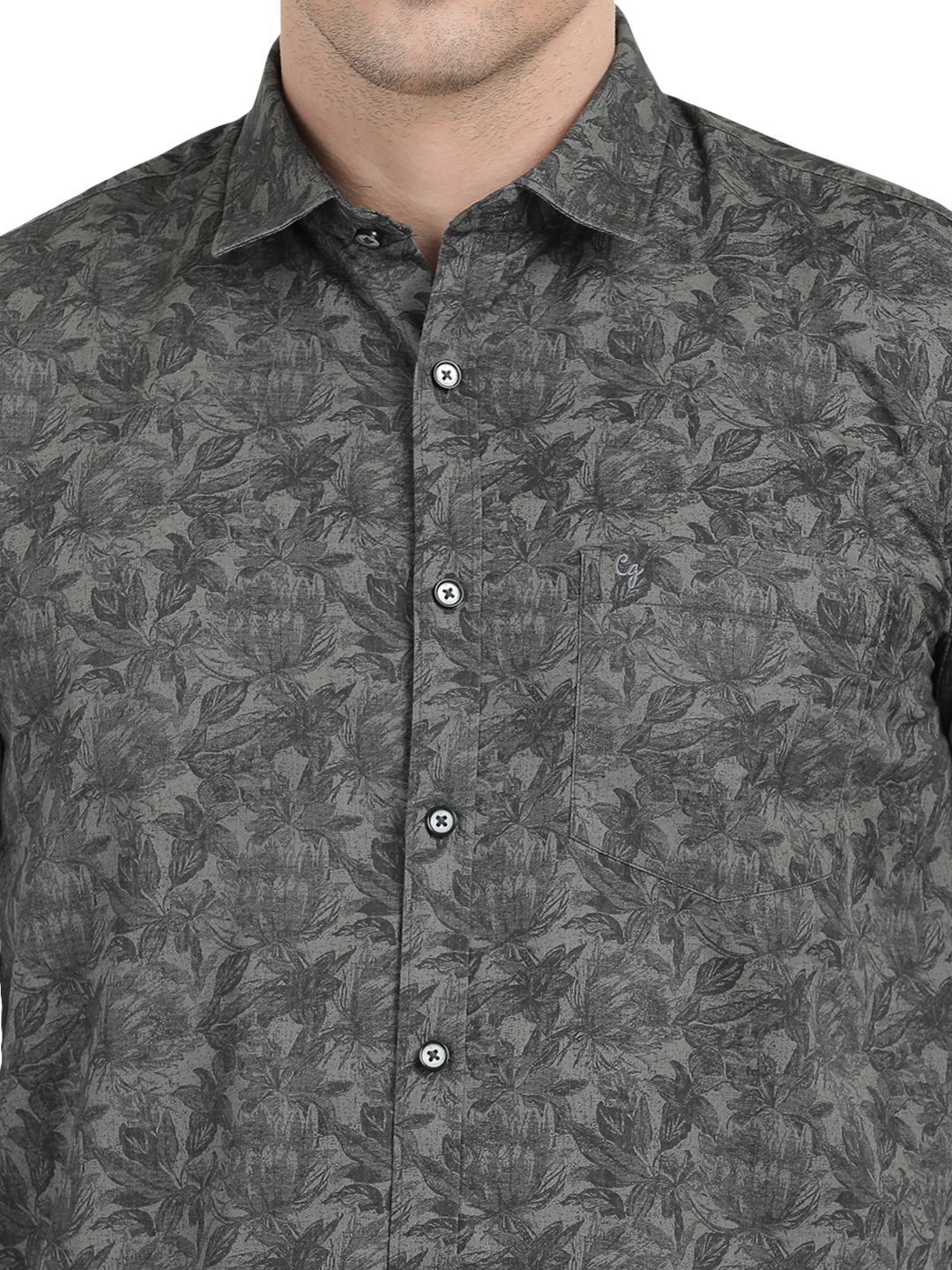 Grey with Black Printed Casual Shirt