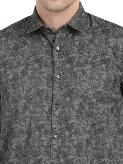 Grey with Black Printed Casual Shirt