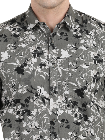 Grey with White and Black Casual Shirt