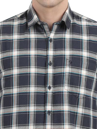 White with Grey Checked Casual Shirt