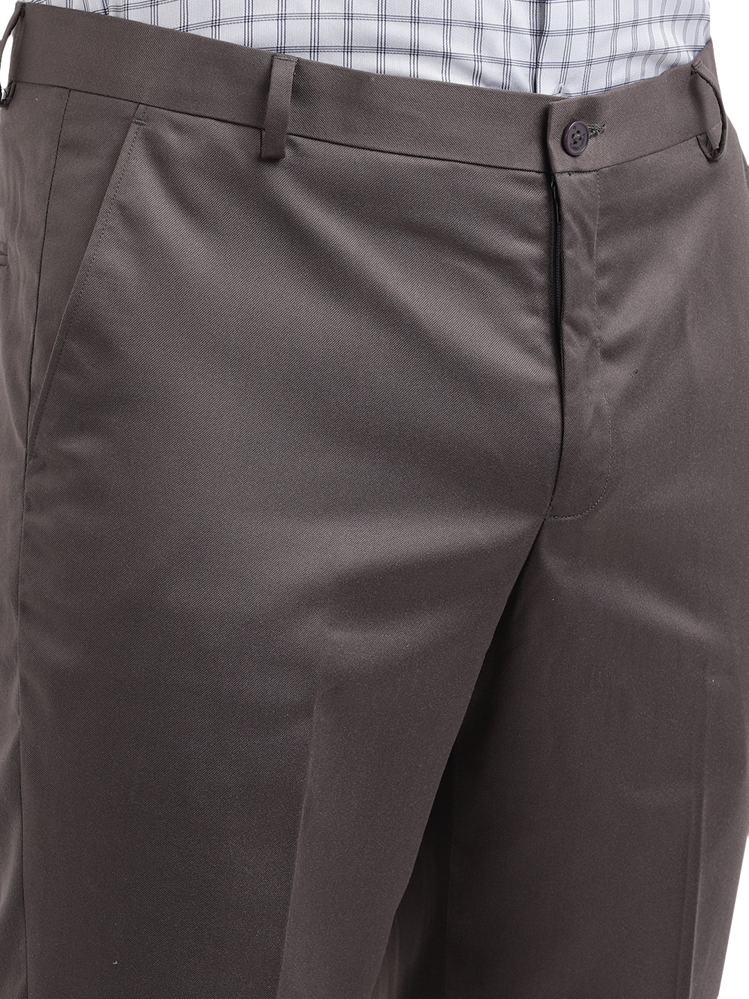 Model wearing Clarke Gable's Grey Sharp Fit Trousers in a casual setting