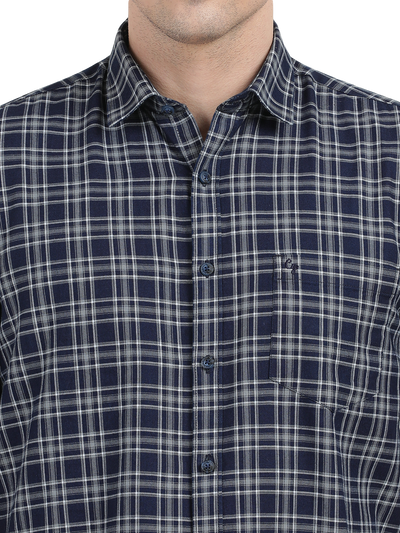 Blue with Grey Cheked Casual Shirt