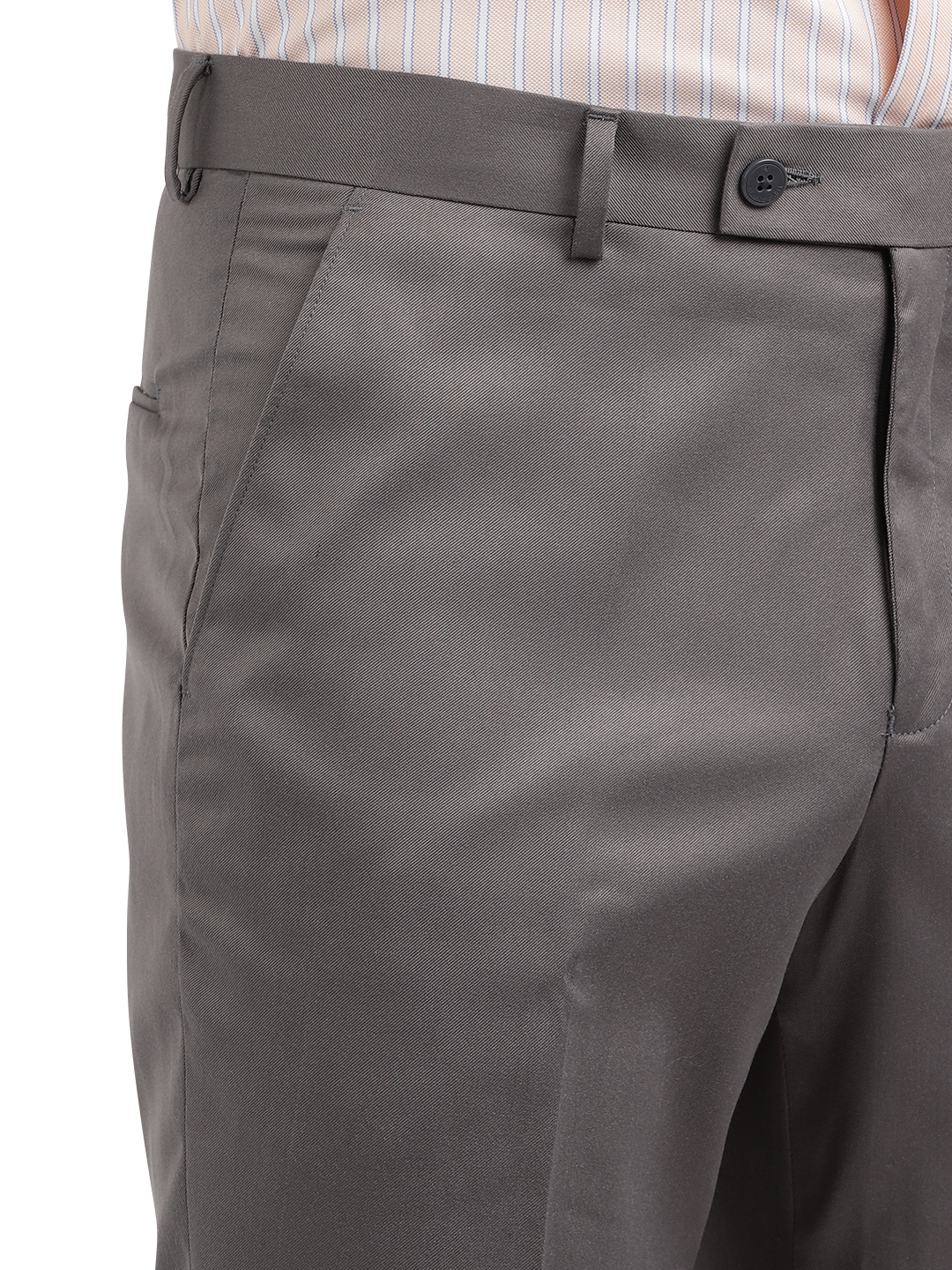 Model wearing Clarke Gable's Grey Casual Fit Trousers in a casual setting