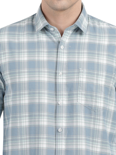 Light Blue with White Checked Casual Shirts