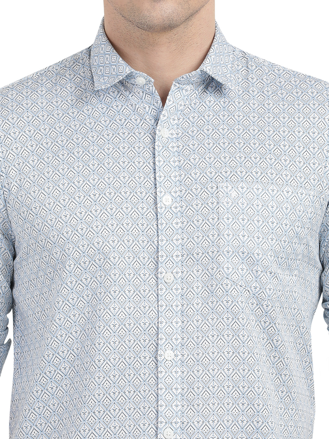 White with Blue Printed Casual Shirt