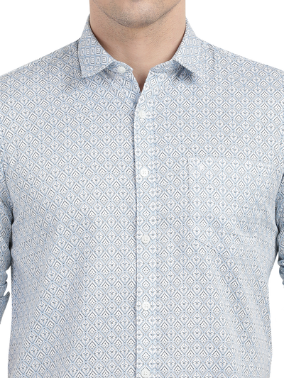 White with Blue Printed Casual Shirt