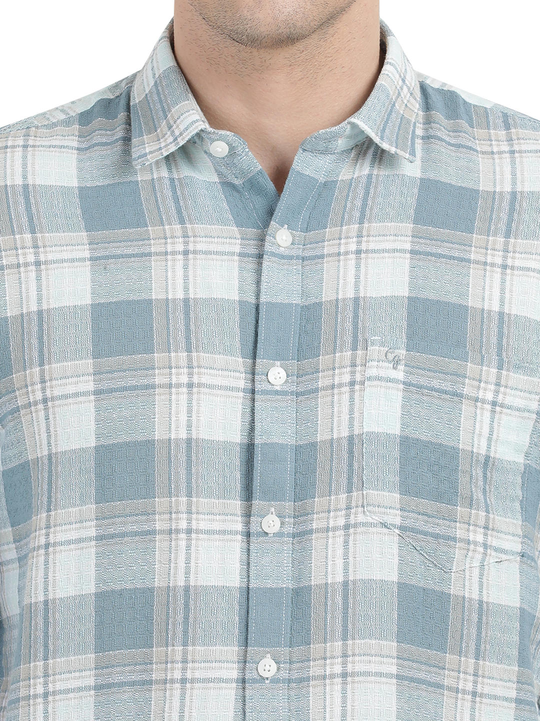 White with Sky Blue Checked Casual Shirt