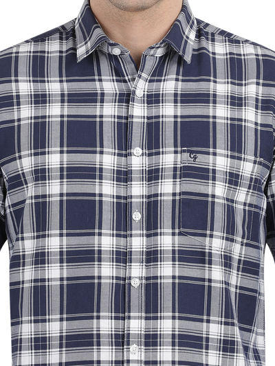 Blue with White Cheked Casual Shirt