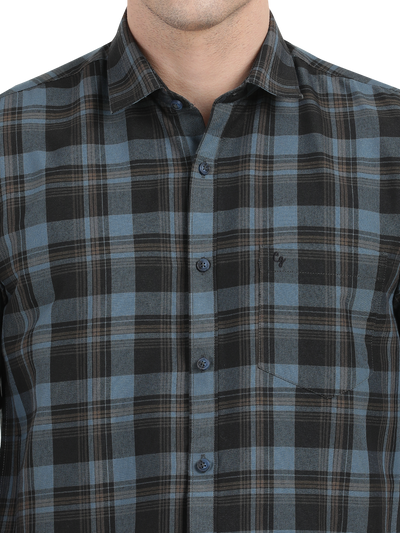 Blue with Black and yellow Checked Casual Shirt