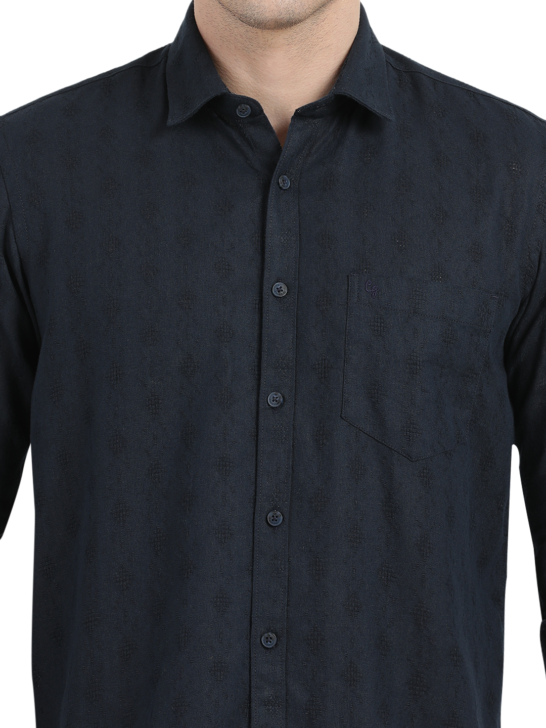 Navy Blue with Subtle Textured Pattern Casual Shirt