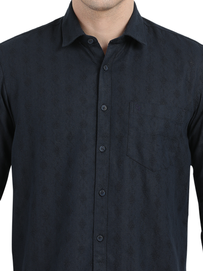 Navy Blue with Subtle Textured Pattern Casual Shirt