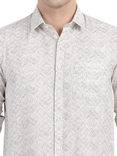 White with Beige Pattern Casual Shirt