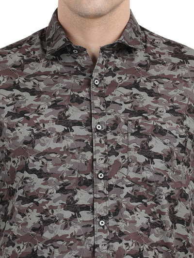Black With Maroon and Grey Casual Shirt