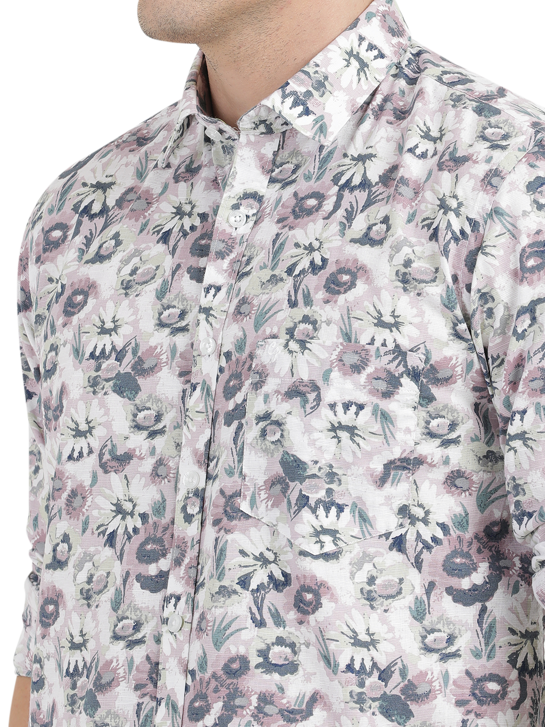 White with Pink Floral Printed Casual Shirt