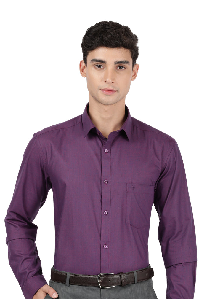 Model dressed in Clarke Gable's Violet Plain Relax Fit Shirt in a casual setting