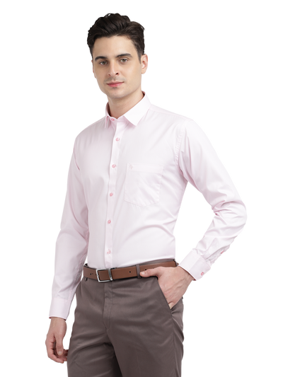 Model wearing Clarke Gable's Baby Pink Striped Formal Shirt in a casual setting