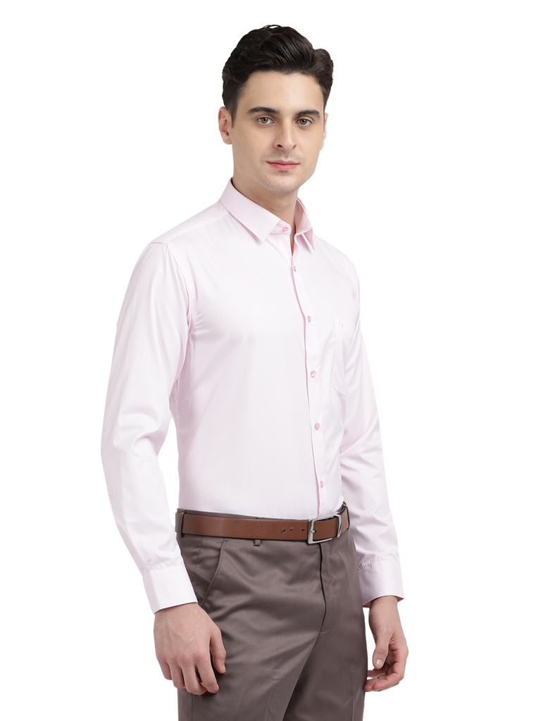 Model wearing Clarke Gable's Baby Pink Striped Formal Shirt in a casual setting