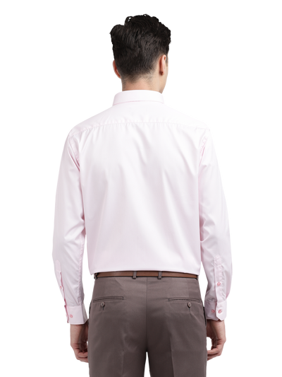 Model wearing Clarke Gable's Baby Pink Striped Formal Shirt in a casual setting