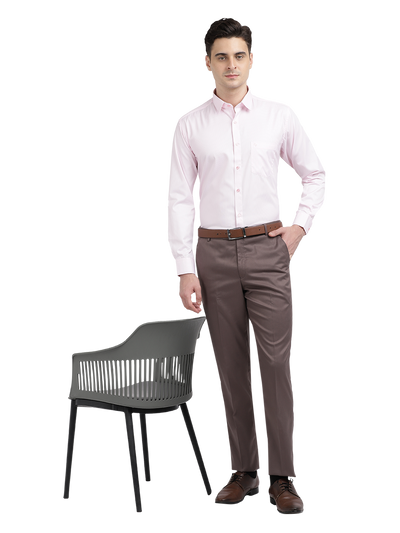 Model wearing Clarke Gable's Baby Pink Striped Formal Shirt in a casual setting