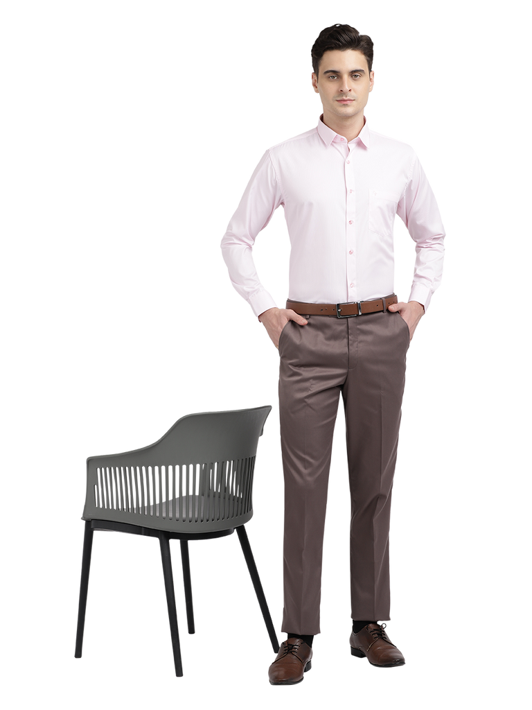 Model wearing Clarke Gable's Baby Pink Striped Formal Shirt in a casual setting