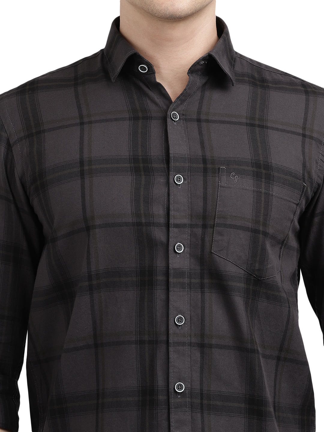 Model wearing Clarke Gable's Black Checked Casual Shirt in a casual setting