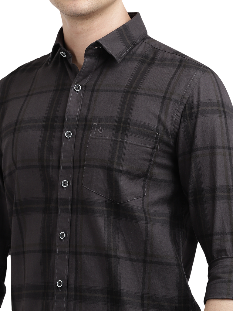 Model wearing Clarke Gable's Black Checked Casual Shirt in a casual setting