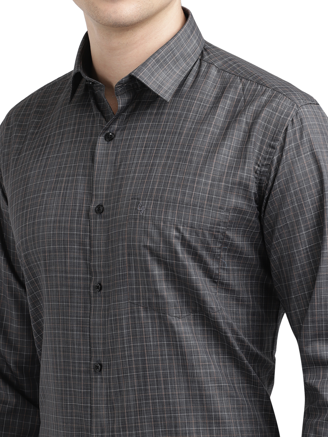 Model wearing Clarke Gable's Black Checked Formal Shirt in a casual setting