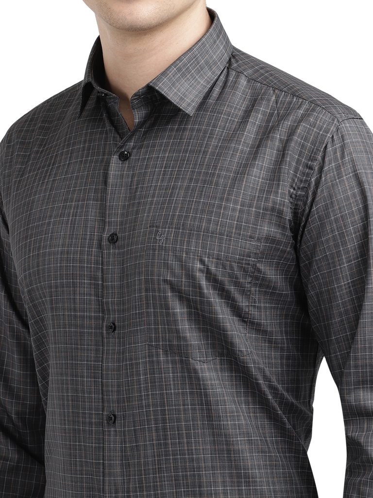 Model wearing Clarke Gable's Black Checked Formal Shirt in a casual setting