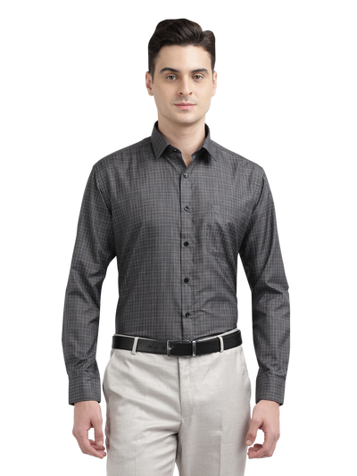 Model wearing Clarke Gable's Black Checked Formal Shirt in a casual setting