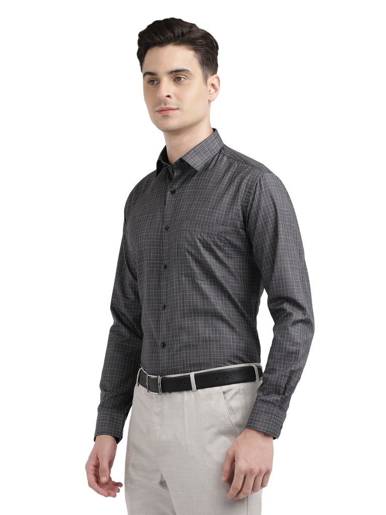 Model wearing Clarke Gable's Black Checked Formal Shirt in a casual setting