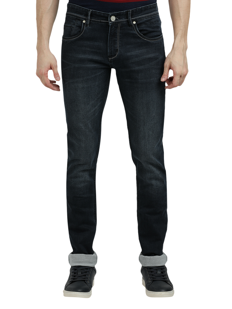 Model wearing Clarke Gable's Black Faded Skinny Fit Jeans in a casual setting