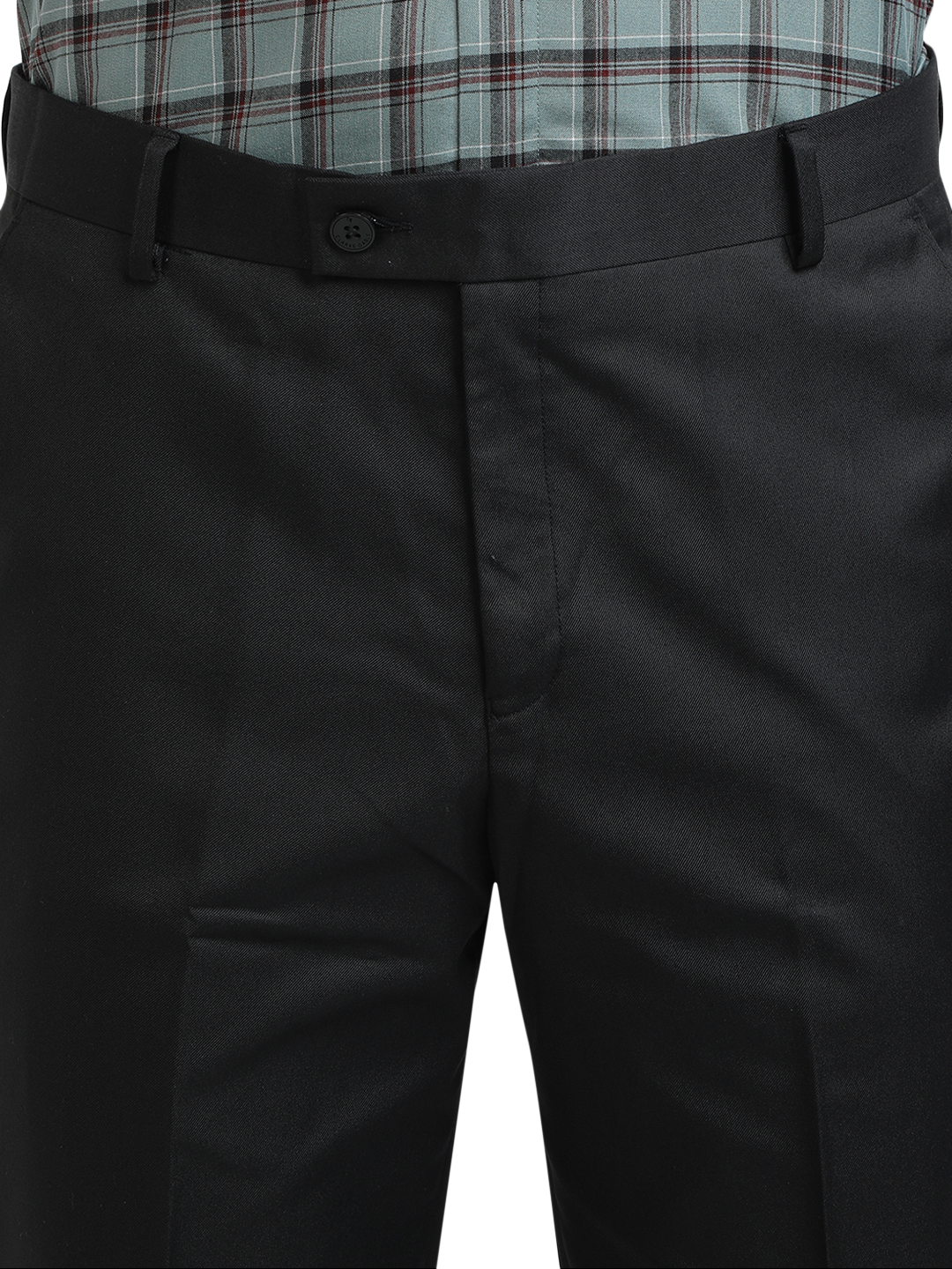 Model wearing Clarke Gable's Black Smart Fit Trousers in a casual setting