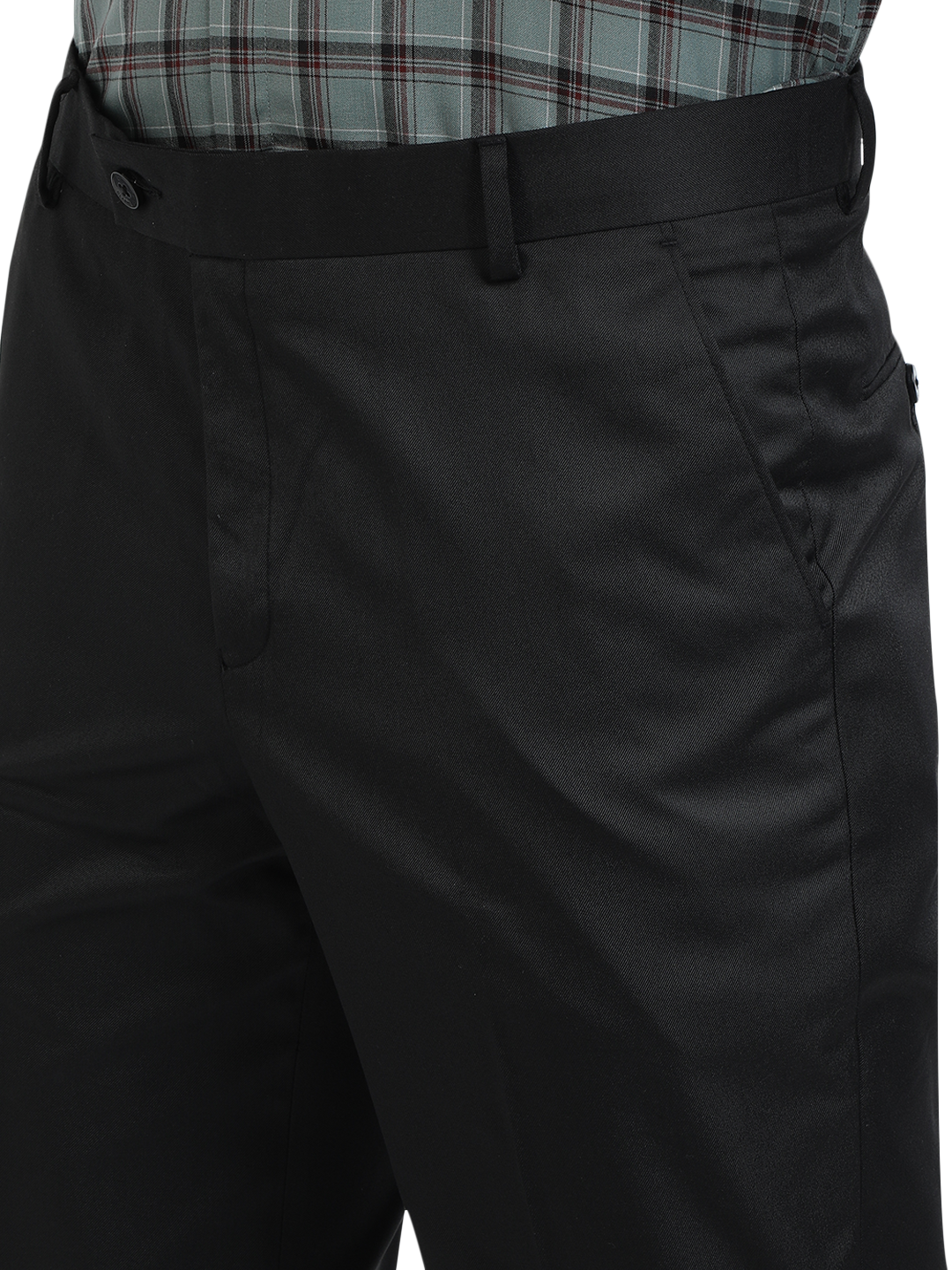 Model wearing Clarke Gable's Black Smart Fit Trousers in a casual setting