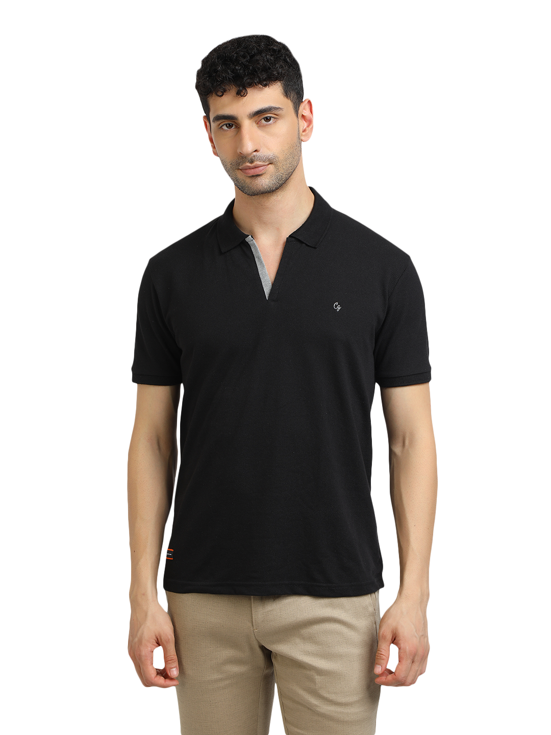 Black Solid Polo Collar T-Shirt