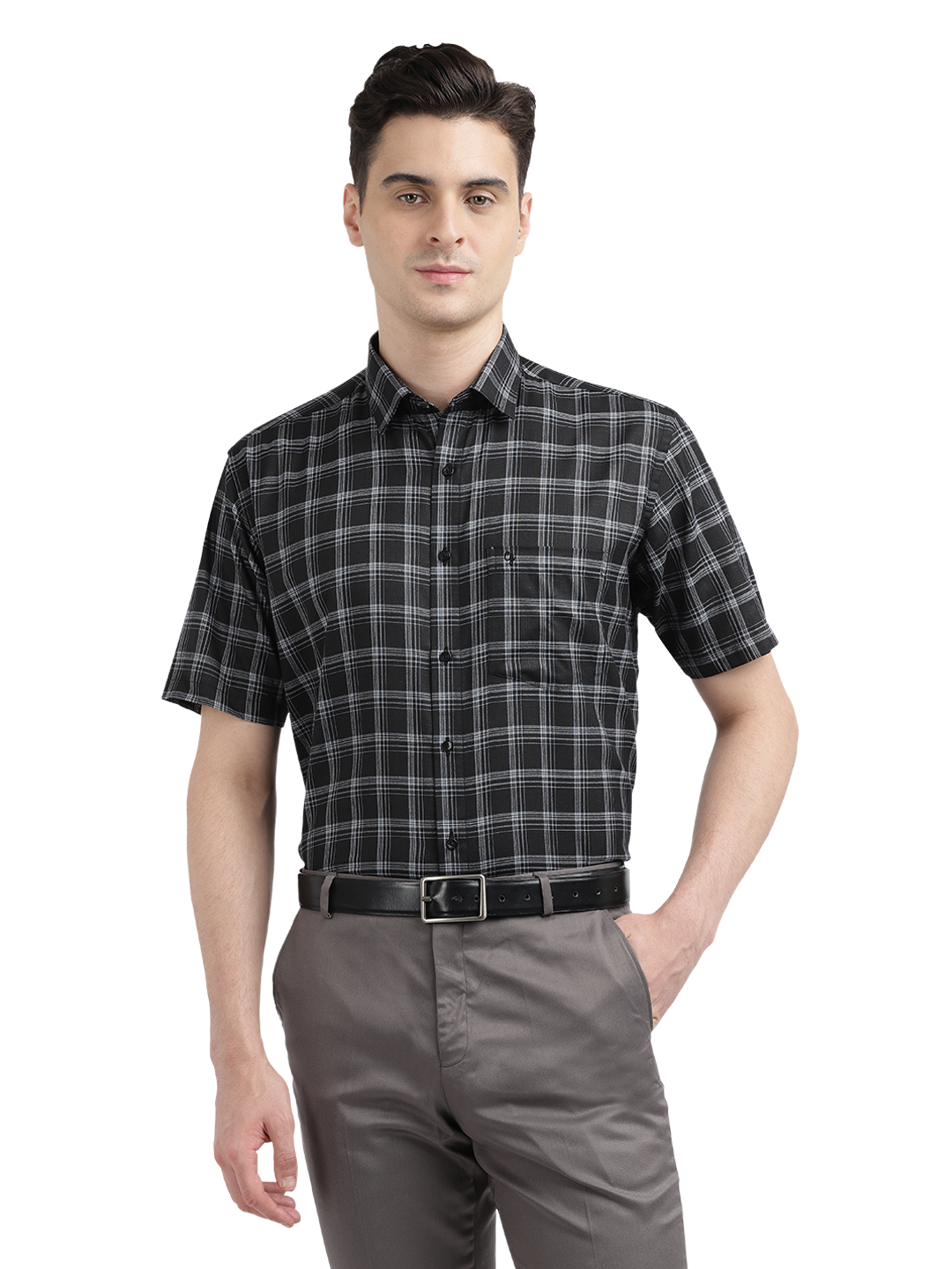 Black With White Checked Formal Shirt