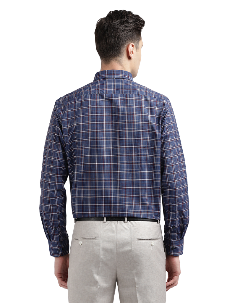 Model wearing Clarke Gable's Blue With Red Checked Formal Shirt in a casual setting