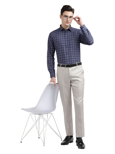 Model wearing Clarke Gable's Blue With Red Checked Formal Shirt in a casual setting