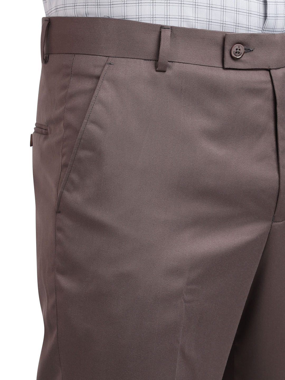 Model wearing Clarke Gable's Brown Casual Fit Trousers in a casual setting