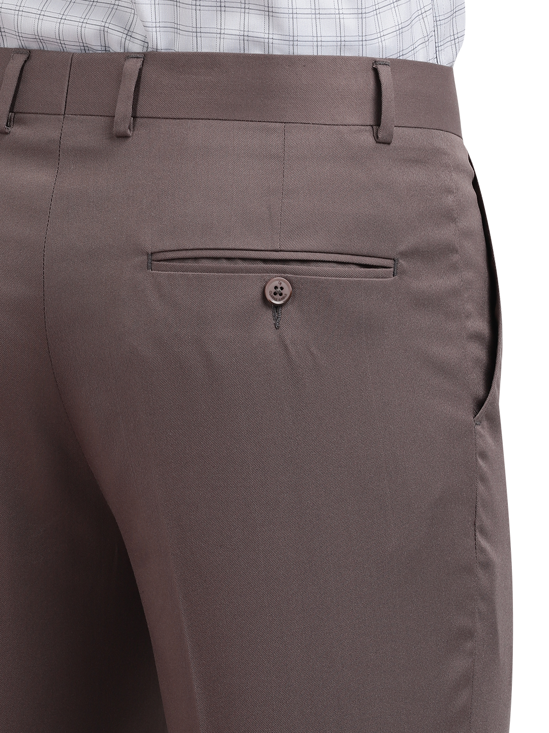 Model wearing Clarke Gable's Brown Casual Fit Trousers in a casual setting