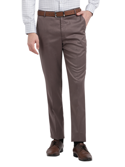 Model wearing Clarke Gable's Brown Casual Fit Trousers in a casual setting