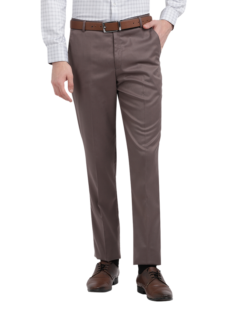 Model wearing Clarke Gable's Brown Casual Fit Trousers in a casual setting