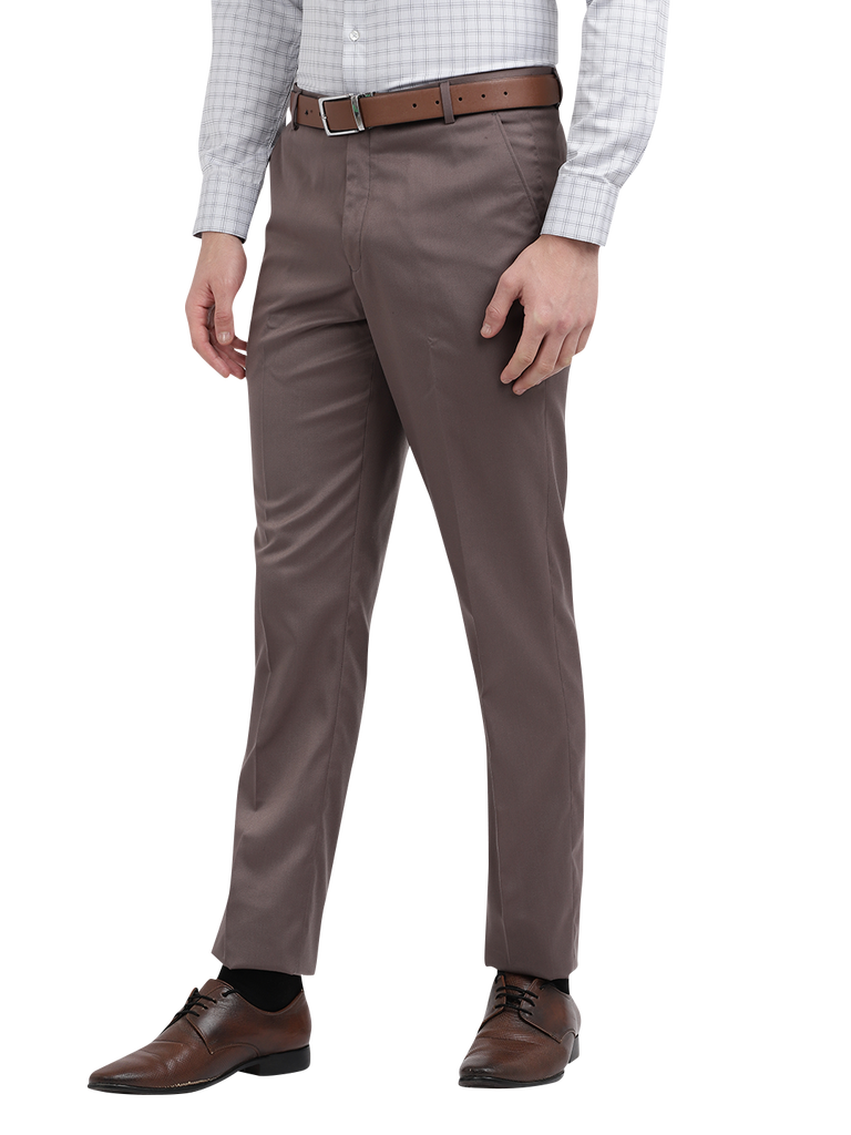 Model wearing Clarke Gable's Brown Casual Fit Trousers in a casual setting