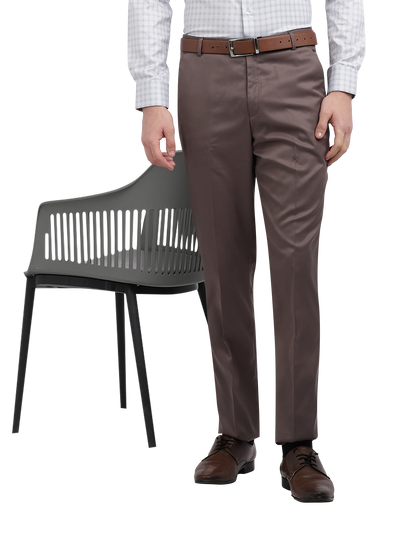 Model wearing Clarke Gable's Brown Casual Fit Trousers in a casual setting
