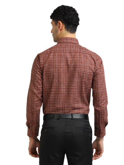 Model wearing Clarke Gable's Brown With White Checked Formal Shirt in a casual setting