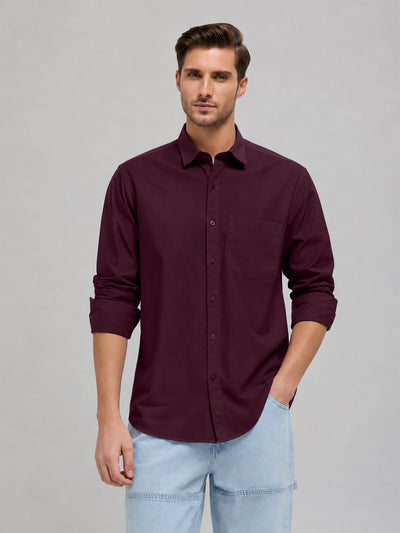 Wine Maroon Plain Casual Shirt