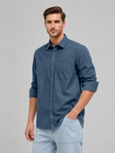Denim Blue Plain Casual Shirt