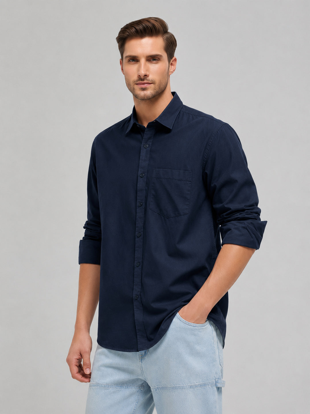 Midnight Blue Plain Casual Shirt